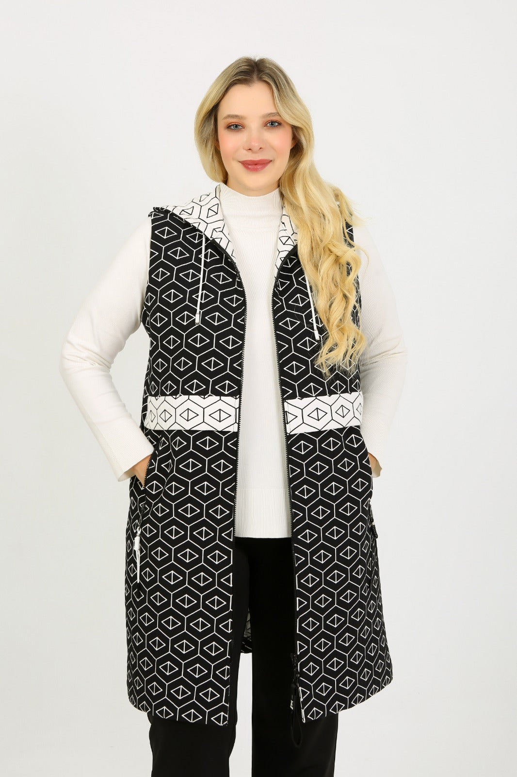 Geometrik Desen Kapitone Yelek - 6047