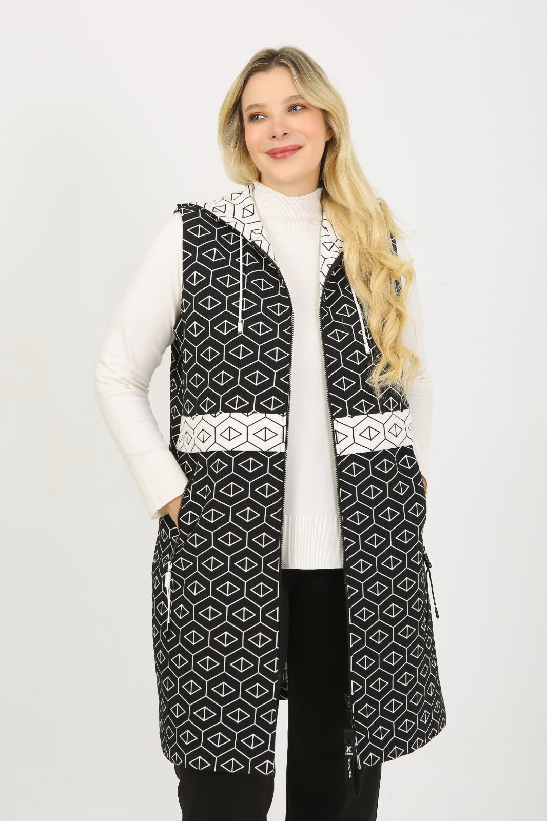 Geometrik Desen Kapitone Yelek - 6047