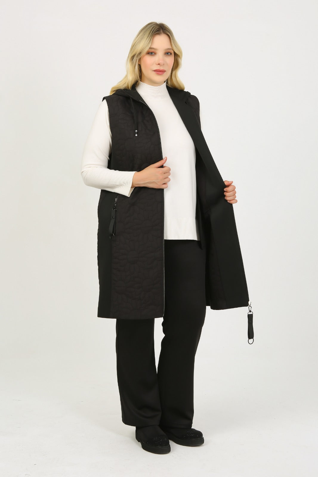 Çiçek Desenli Kapitone Yelek - 6046